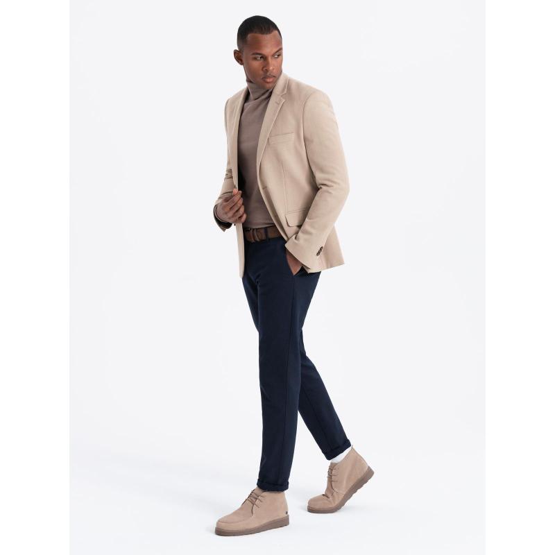 Elegáns férfi kockás blézer gyapjúkeverékből - szürke V1 OM-BLZB-0137 OM-BLZB-0137