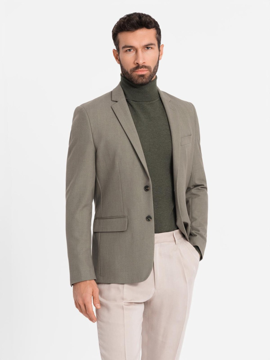 Elegantní pánské kostkované sako se směsí vlny - šedé V1 OM-BLZB-0137
