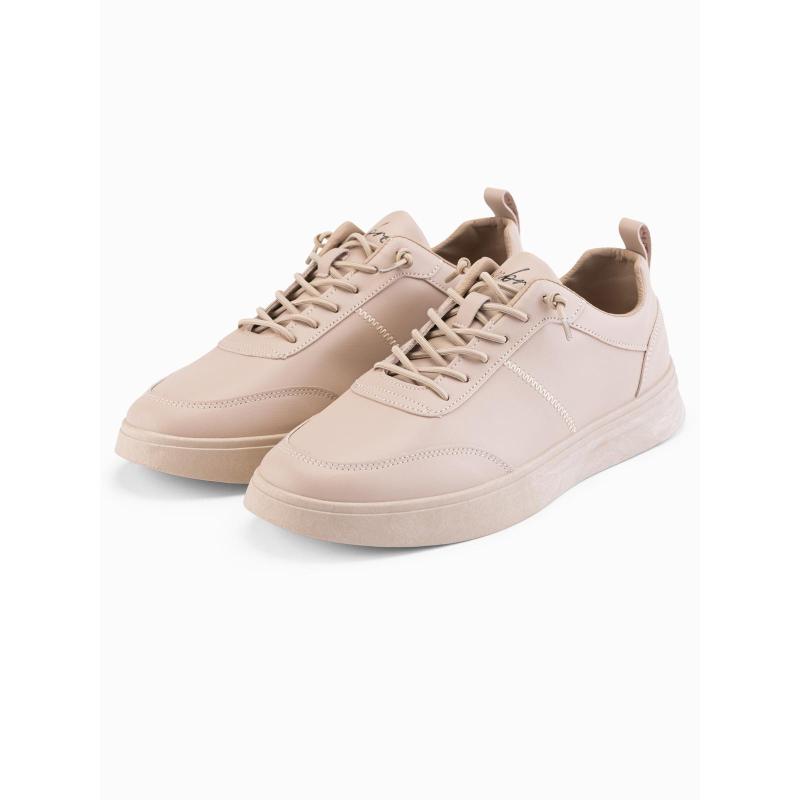 Férfi egyszínű sportcipő varrással – bézs V2 OM-FOCS-0159