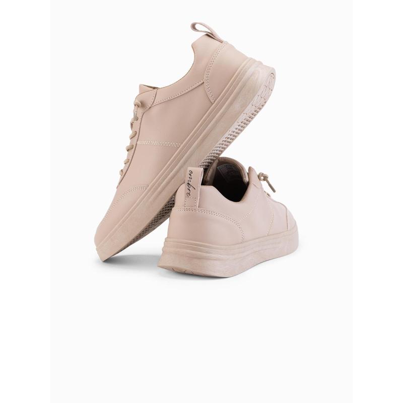 Férfi egyszínű sportcipő varrással – bézs V2 OM-FOCS-0159