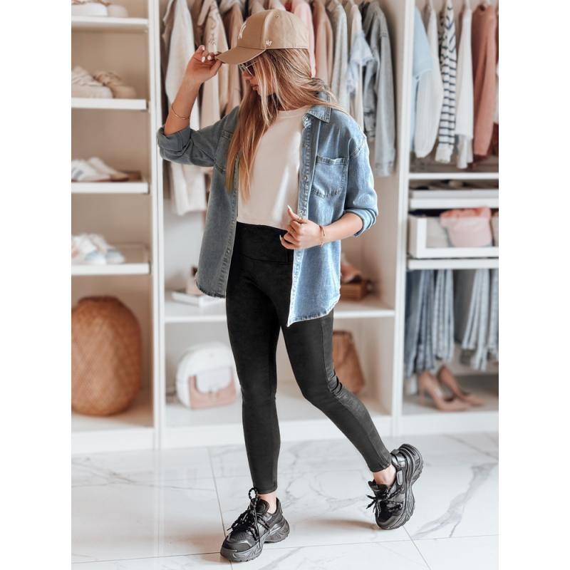 Női viaszos, magas derekú leggings NIVANA fekete