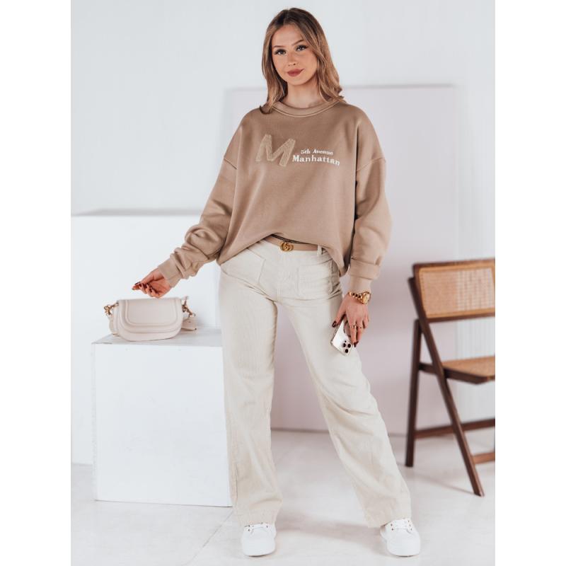 Női széles szárú kordbársony nadrág WELVIA világos bézs