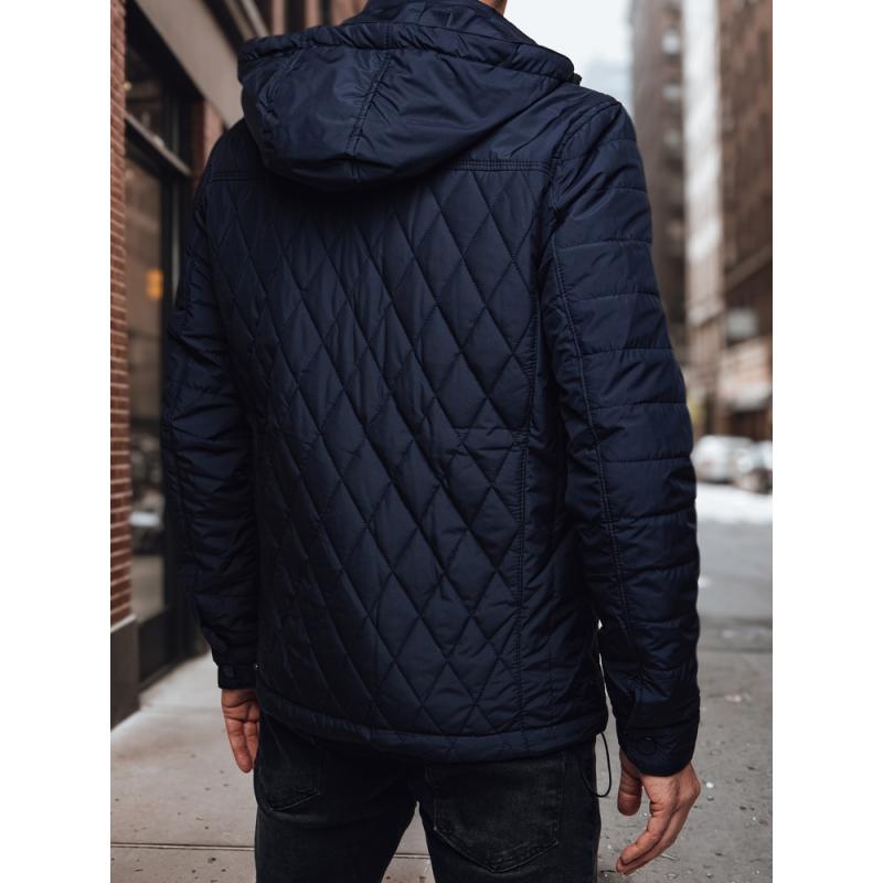 Pánská prošívaná bunda s kapucí, tmavě modrá