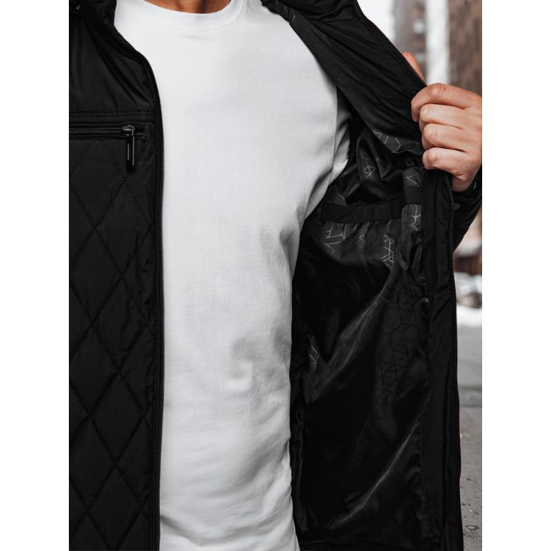 Pánská prošívaná bunda s kapucí, černá