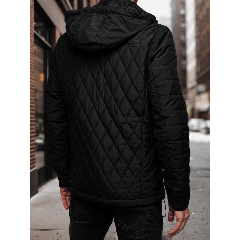 Pánská prošívaná bunda s kapucí, černá