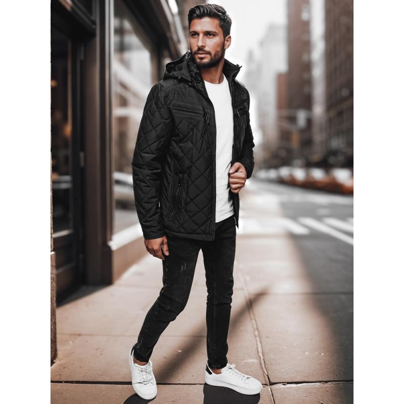 Pánská přechodová bunda s kapucí černá