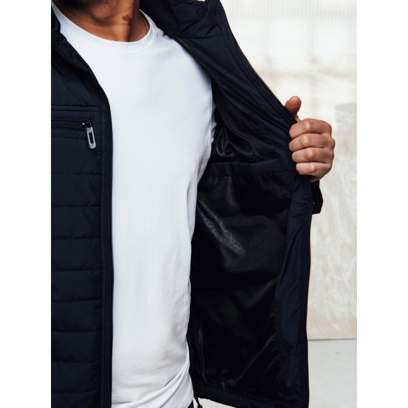 Pánská prošívaná bunda s kapucí, tmavě modrá