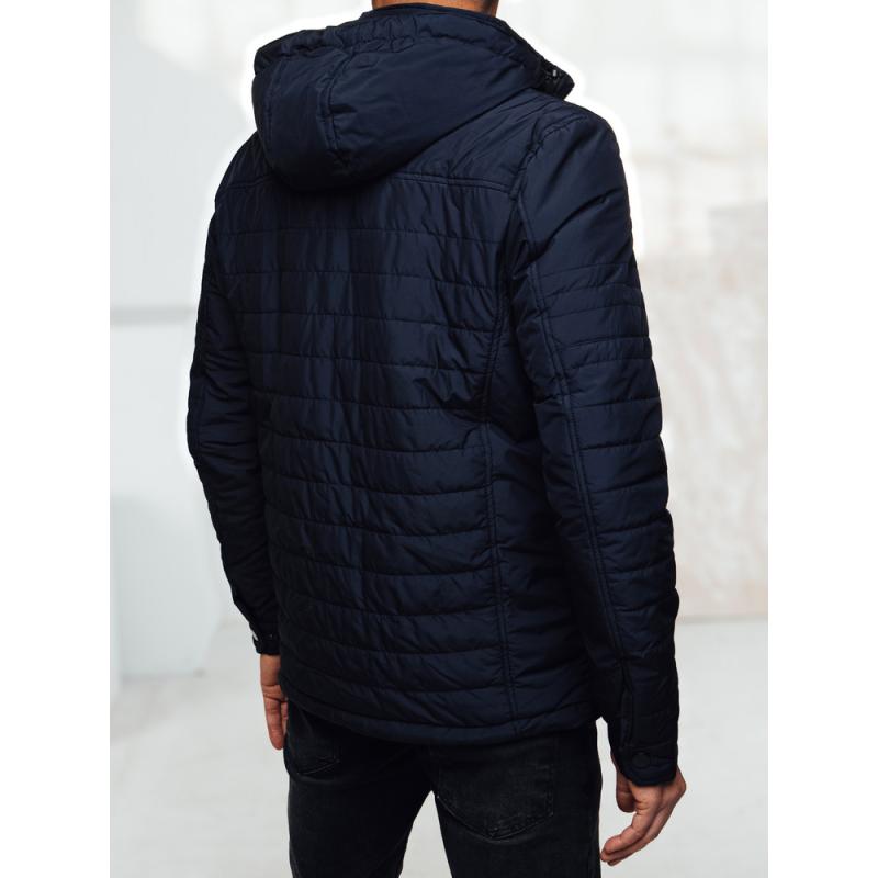Pánská prošívaná bunda s kapucí, tmavě modrá