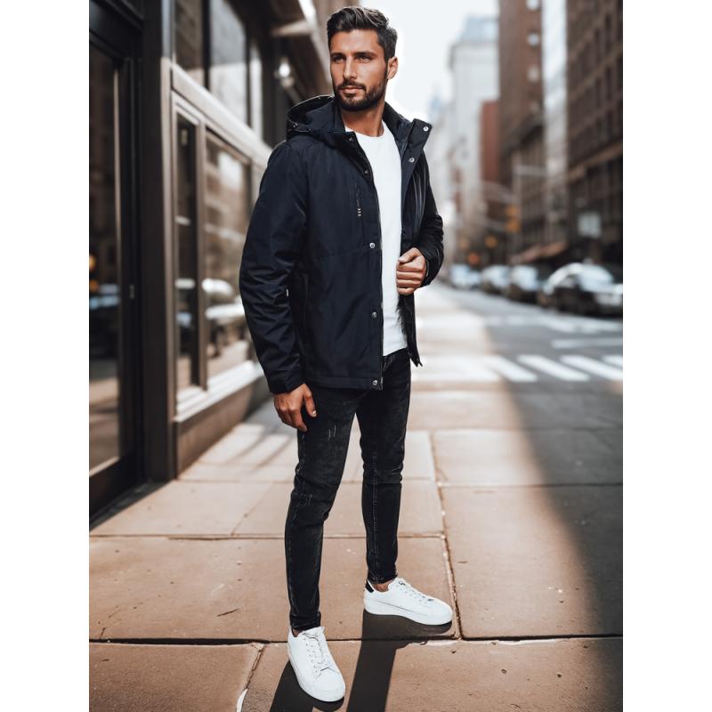 Pánská přechodová bunda s kapucí tmavě modrá