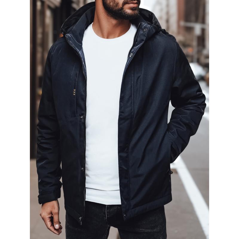 Pánská přechodová bunda s kapucí tmavě modrá