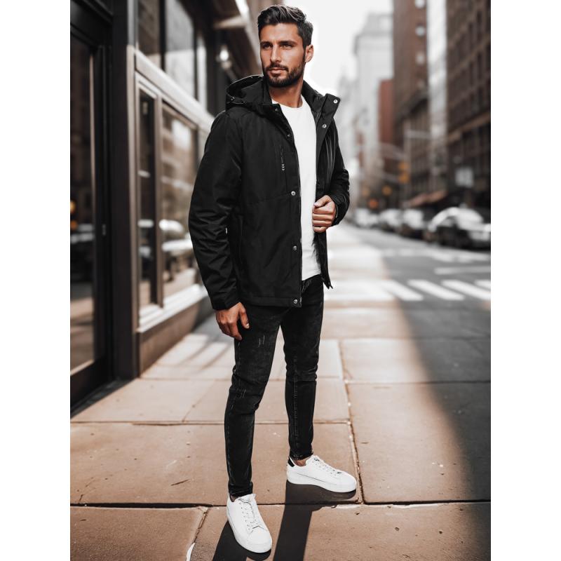 Pánska prechodová bunda s kapucňou čierna