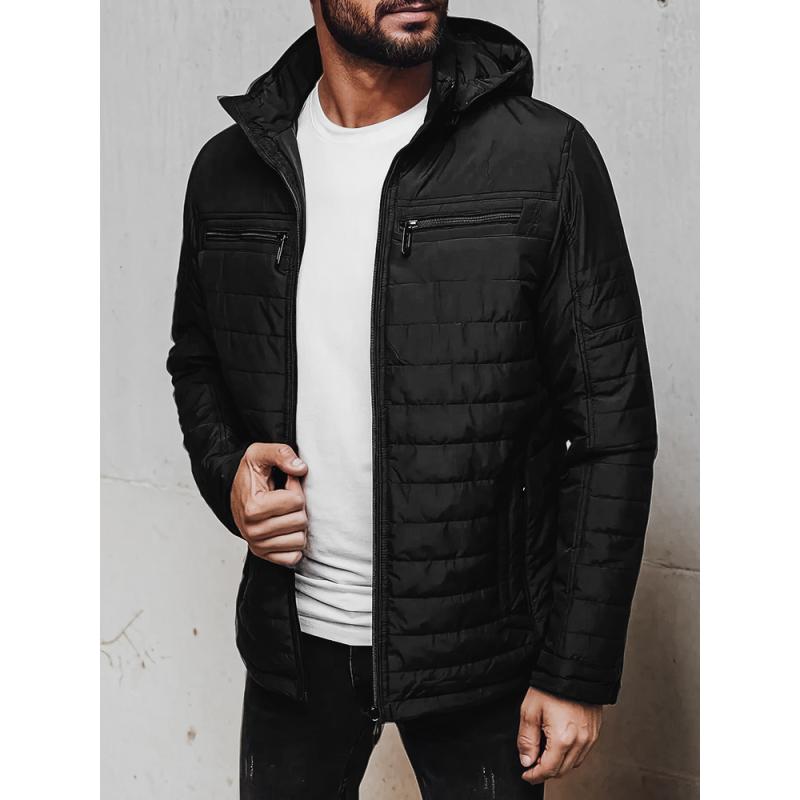 Pánská prošívaná bunda s kapucí, černá