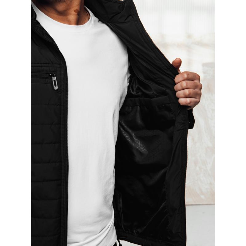 Pánská prošívaná bunda s kapucí, černá