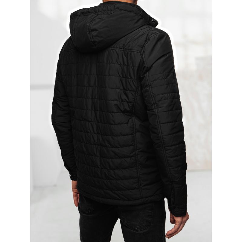 Pánská prošívaná bunda s kapucí, černá