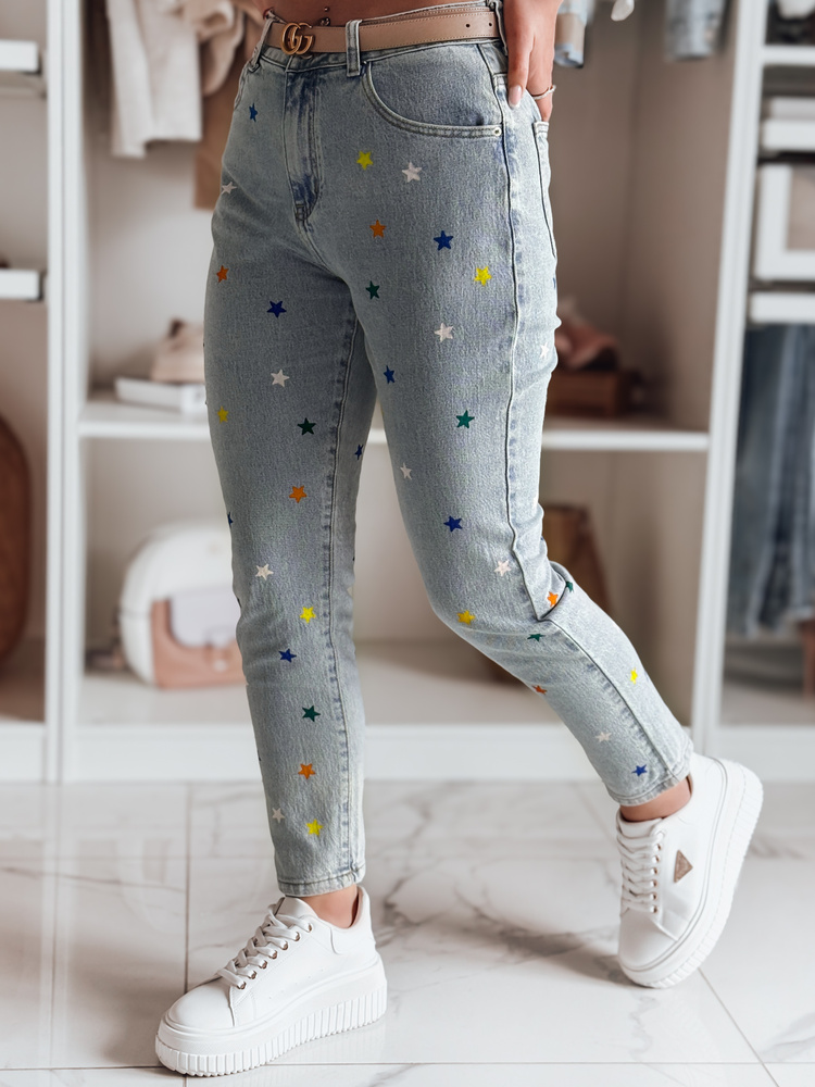 Dámske nohavice slim fit s hviezdičkami SHINYFIT modré
