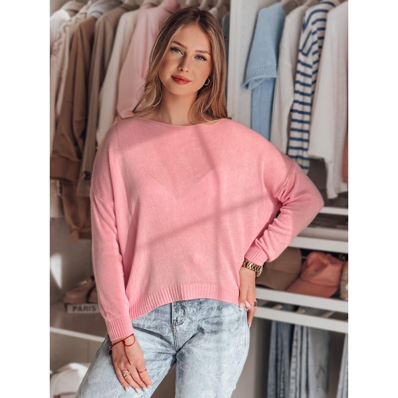 Plusz méretű női egyszínű pulóver SENZIA Pink