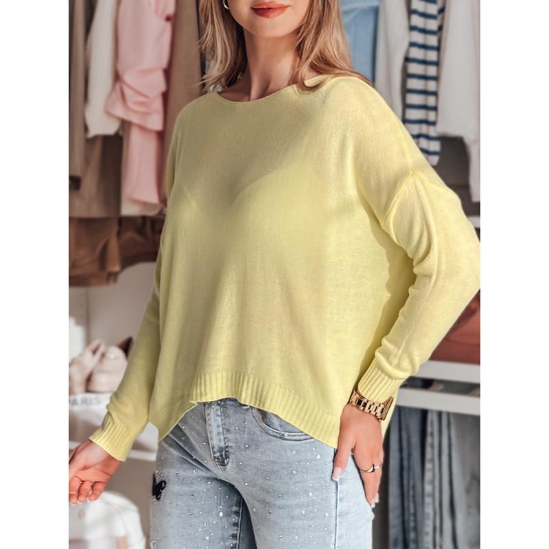 Plusz méretű női egyszínű pulóver SENZIA citromsárga
