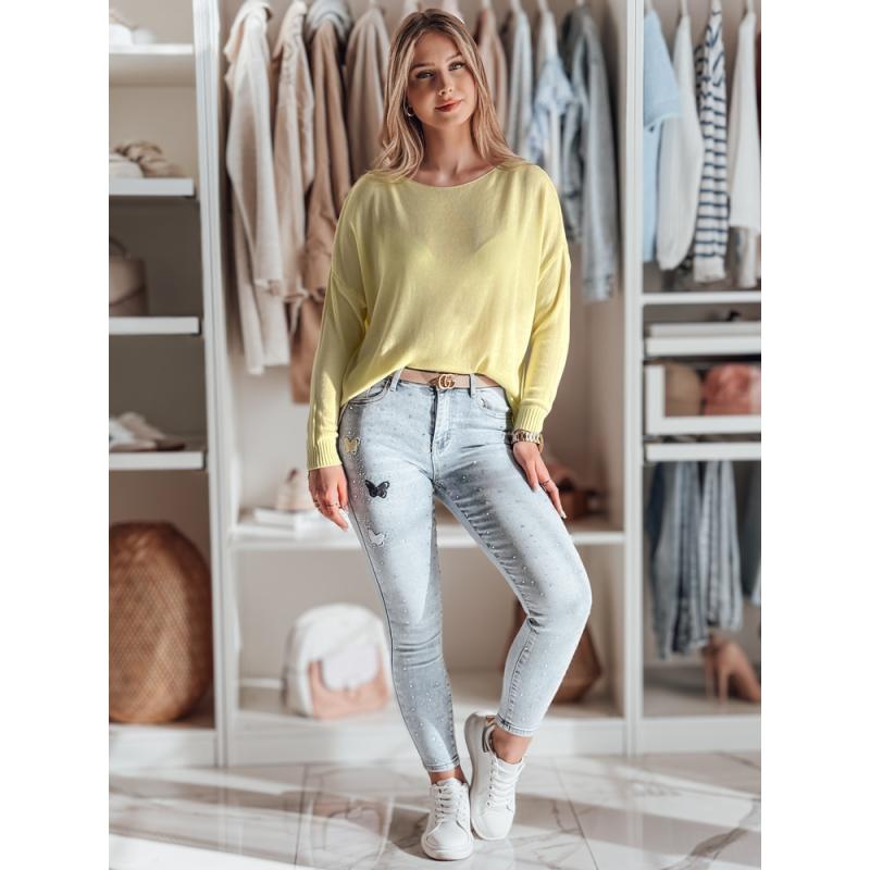 Plusz méretű női egyszínű pulóver SENZIA citromsárga