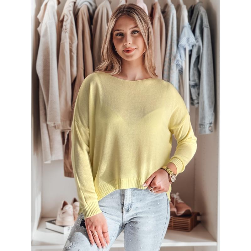 Plusz méretű női egyszínű pulóver SENZIA citromsárga