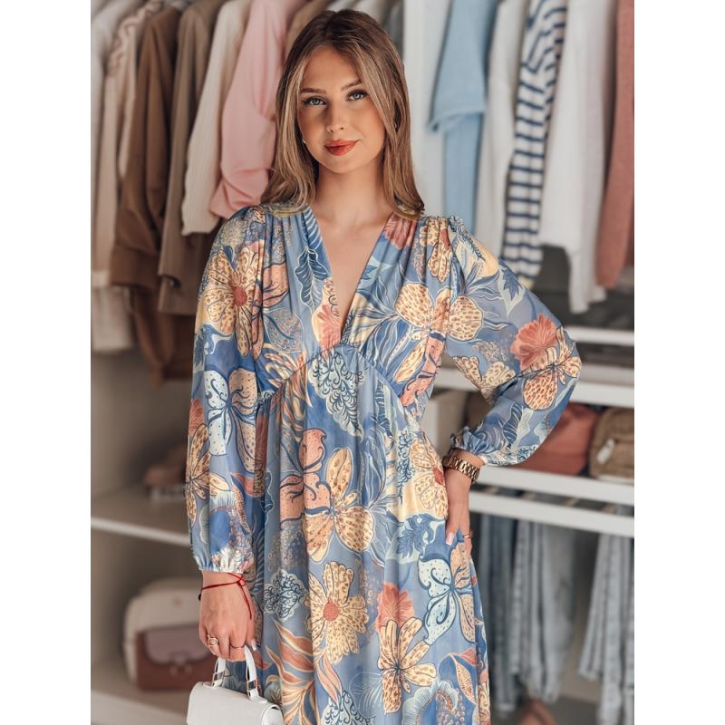 Női midi virágos ruha LILOVIE világoskék színben