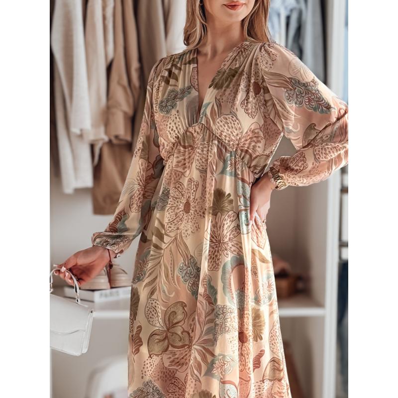 Női midi virágos ruha LILOVIE bézs Méret