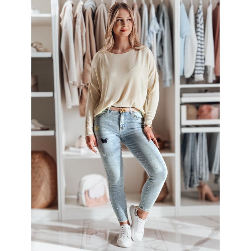 Dámské džíny úzké kalhoty se zdobením LUMITTA modrá