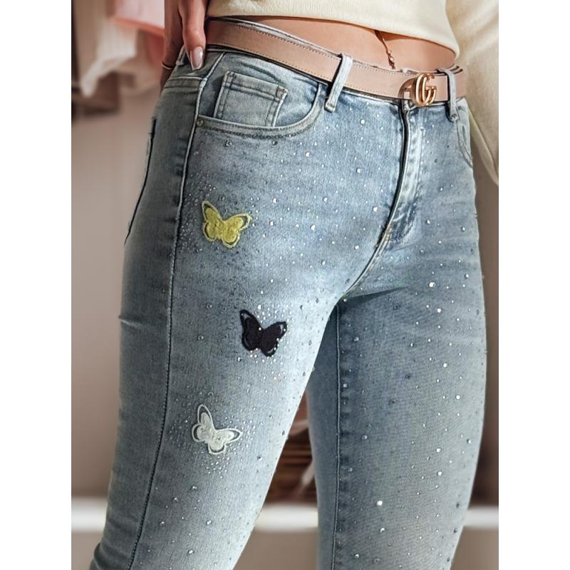 Dámské džíny úzké kalhoty se zdobením LUMITTA modrá