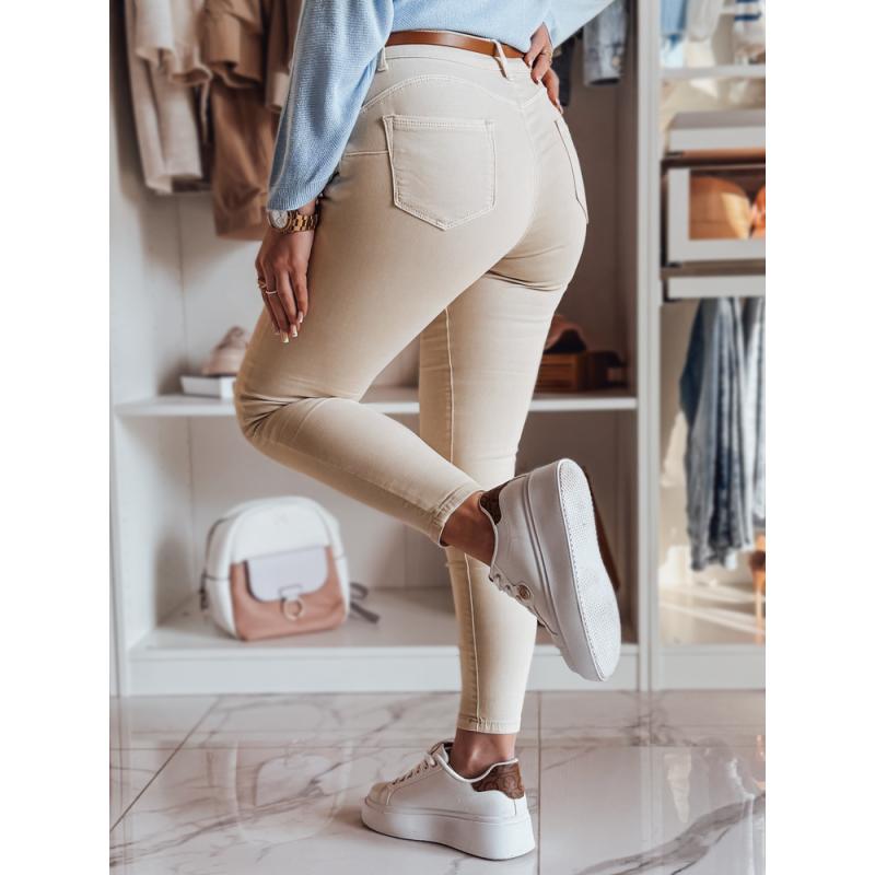 Női farmer nadrág CLARET övvel szett világos bézs színű