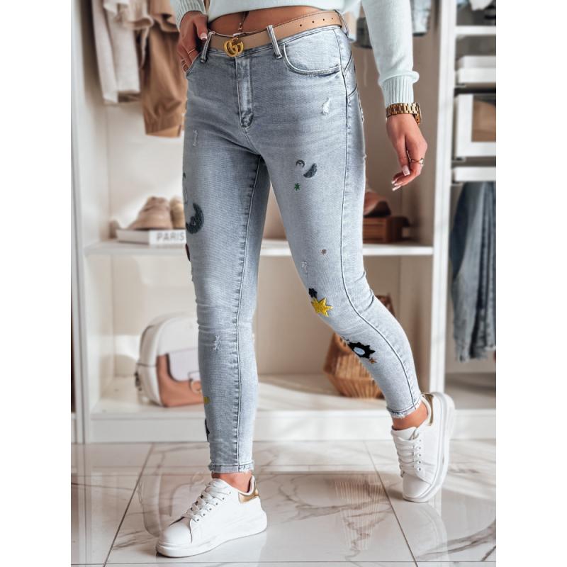 Dámské džíny skinny s výšivkou MOONAIR modré