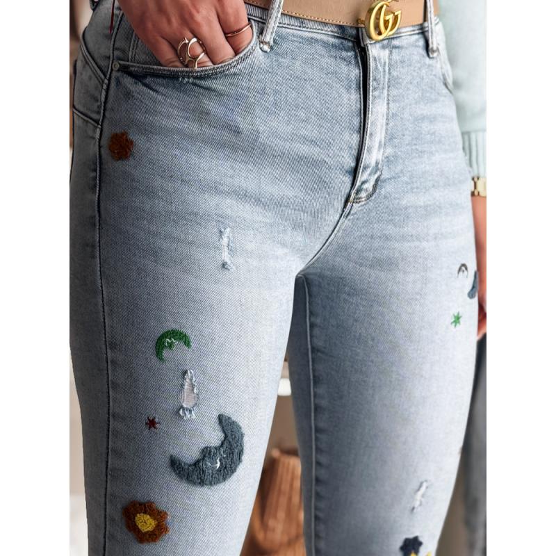 Dámské džíny skinny s výšivkou MOONAIR modré