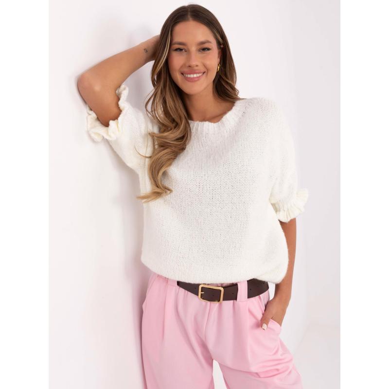 Ecru női túlméretezett kerek nyakú pulóver