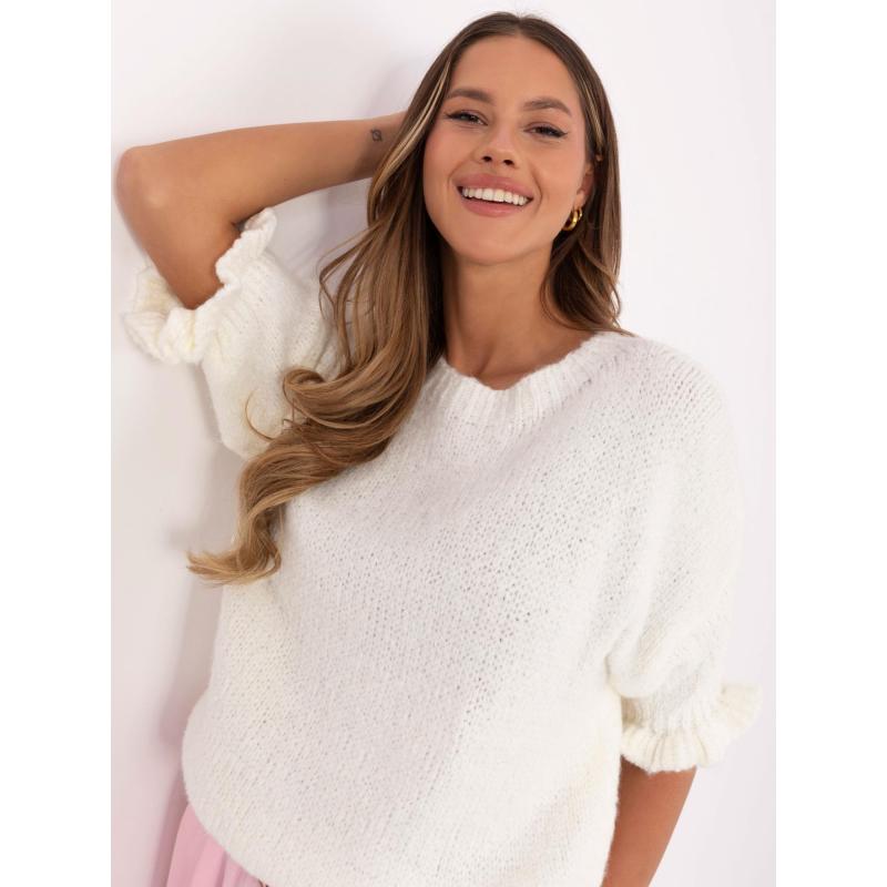 Ecru női túlméretezett kerek nyakú pulóver
