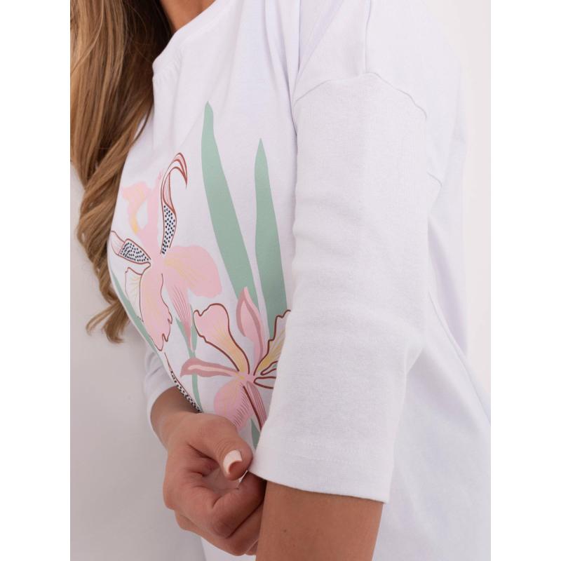 Bílá bavlněná dámská halenka s potiskem