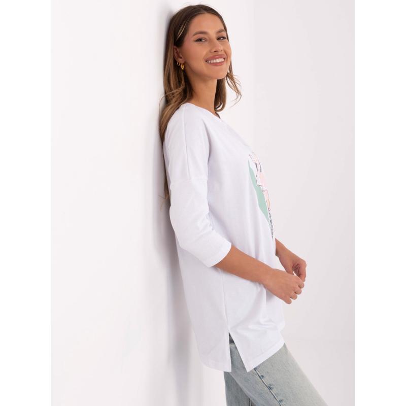 Bílá bavlněná dámská halenka s potiskem