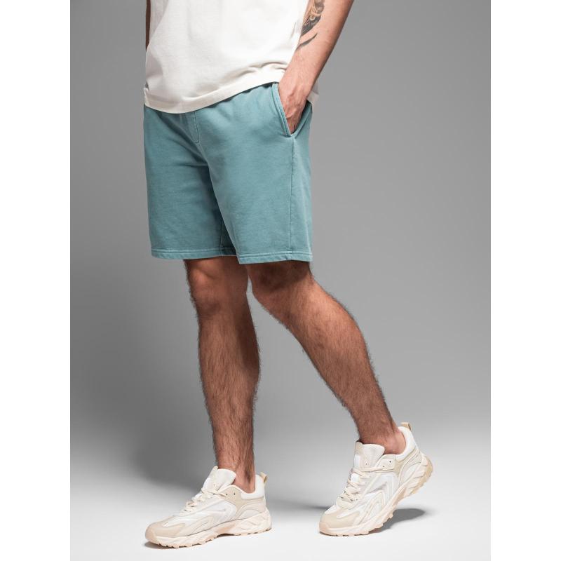 Pánske bavlnené teplákové šortky BASIC - tmavomodré V1 OM-SRBS-0149