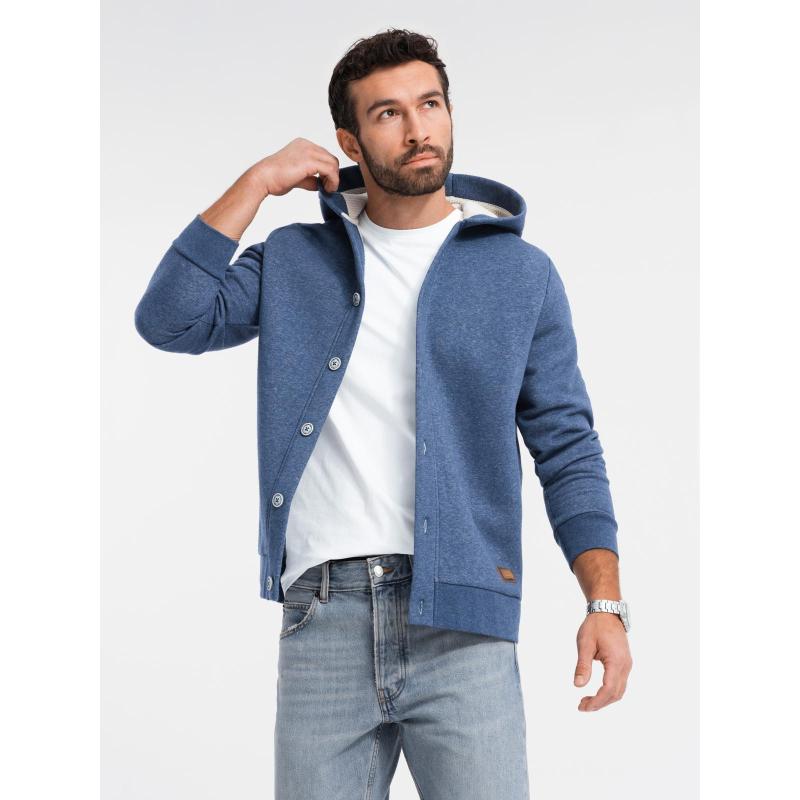 Pánská bavlněná mikina bomber bez zipu - bordó V13 OM-SSZP-0215