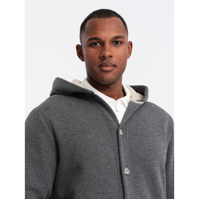 Férfi pamut bomber pulóver cipzár nélkül - gesztenyebarna V13 OM-SSZP-0215