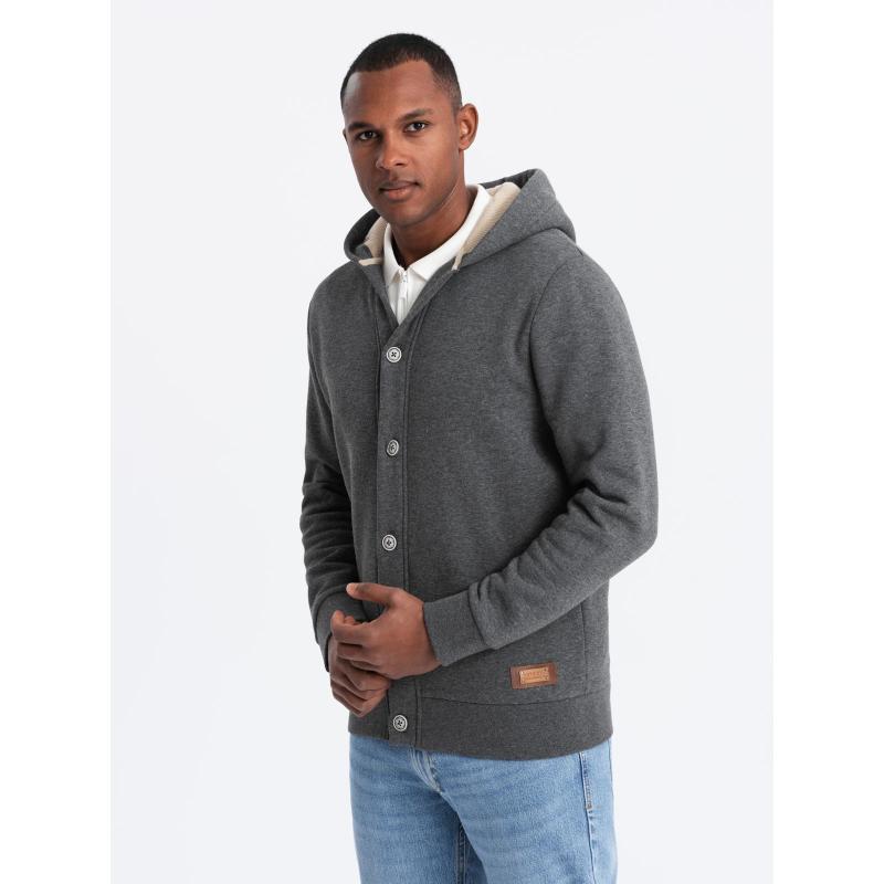 Férfi pamut bomber pulóver cipzár nélkül - gesztenyebarna V13 OM-SSZP-0215