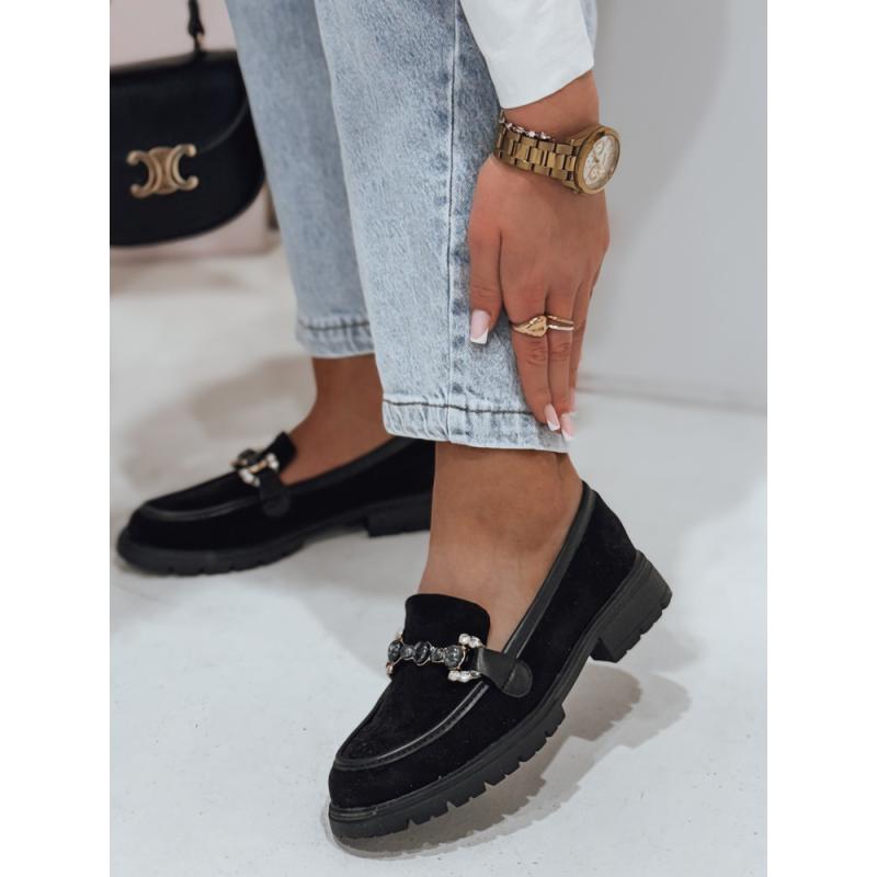 Dámské mokasíny na ploché podrážce LOFINKA černé