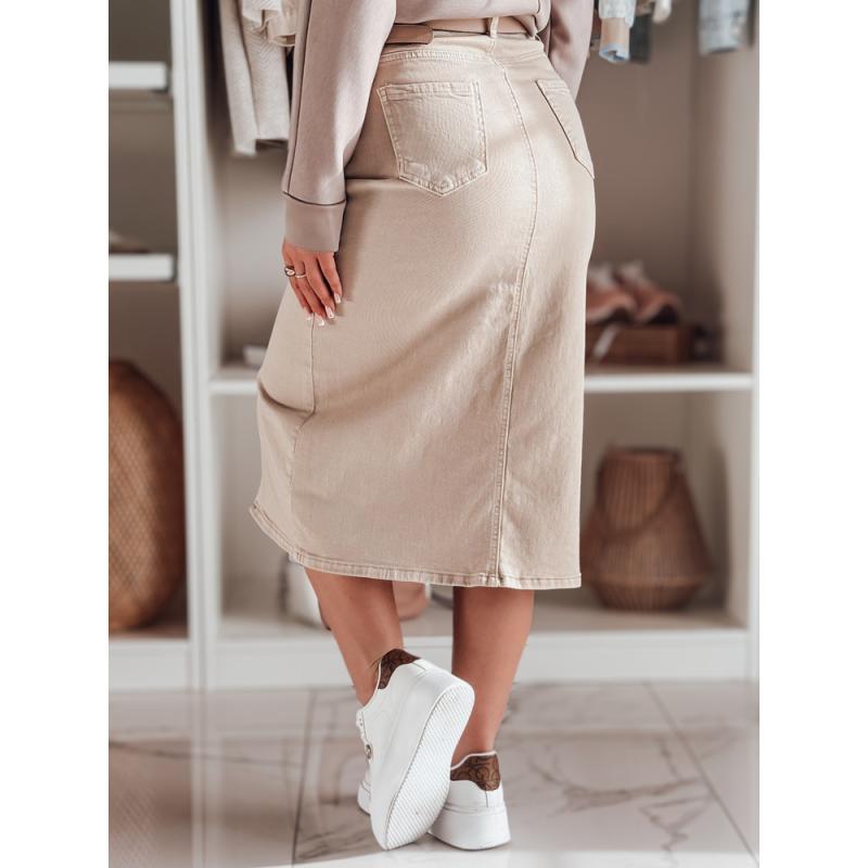 Denim midi szoknya sliccel MIDIWAY bézs színben