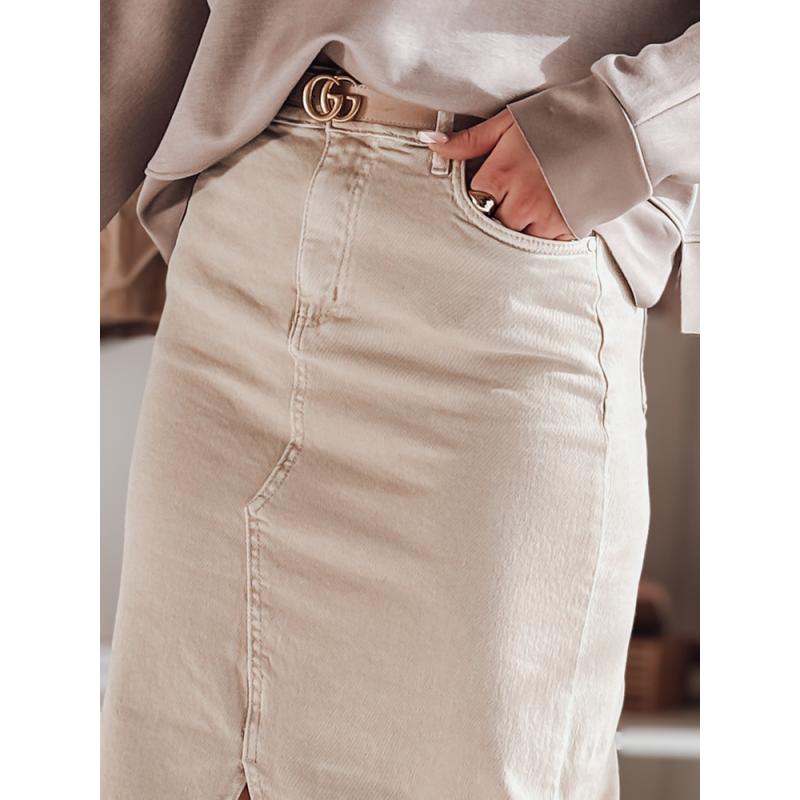 Denim midi szoknya sliccel MIDIWAY bézs színben