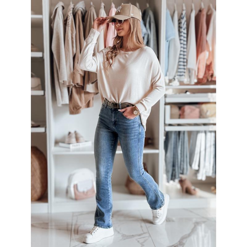 Női farmernadrág harang alakú nadrág övvel FITLOW kék