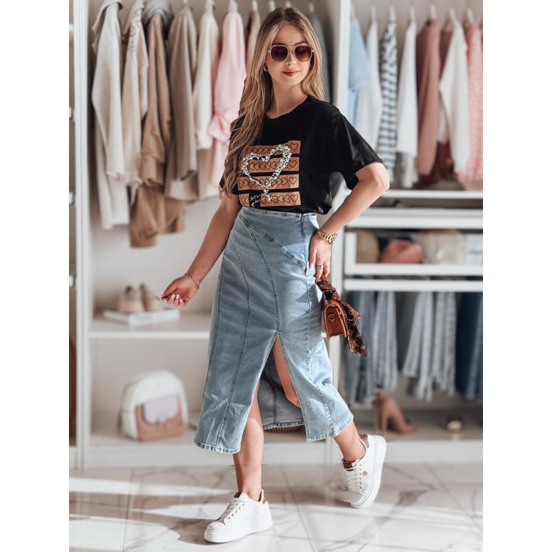 Džínová midi sukně s rozparkem MORETES modrá