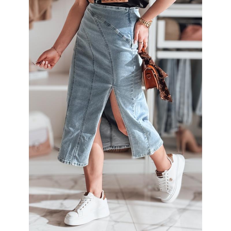 Džínová midi sukně s rozparkem MORETES modrá