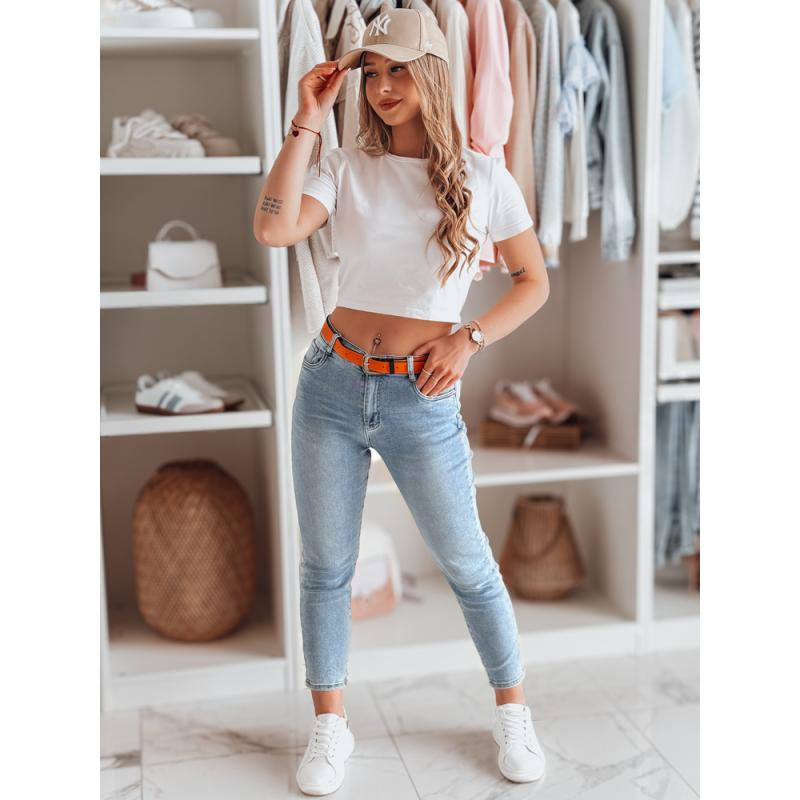 Dámské jeansové kalhoty slim fit s páskem CURVITA modré