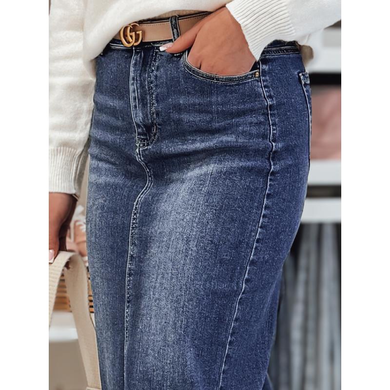 Džínová midi sukně s rozparkem MERITTA tmavě modrá