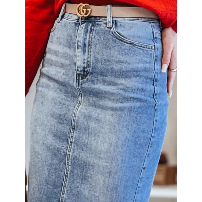 Džínová midi sukně s rozparkem MERITTA modrá