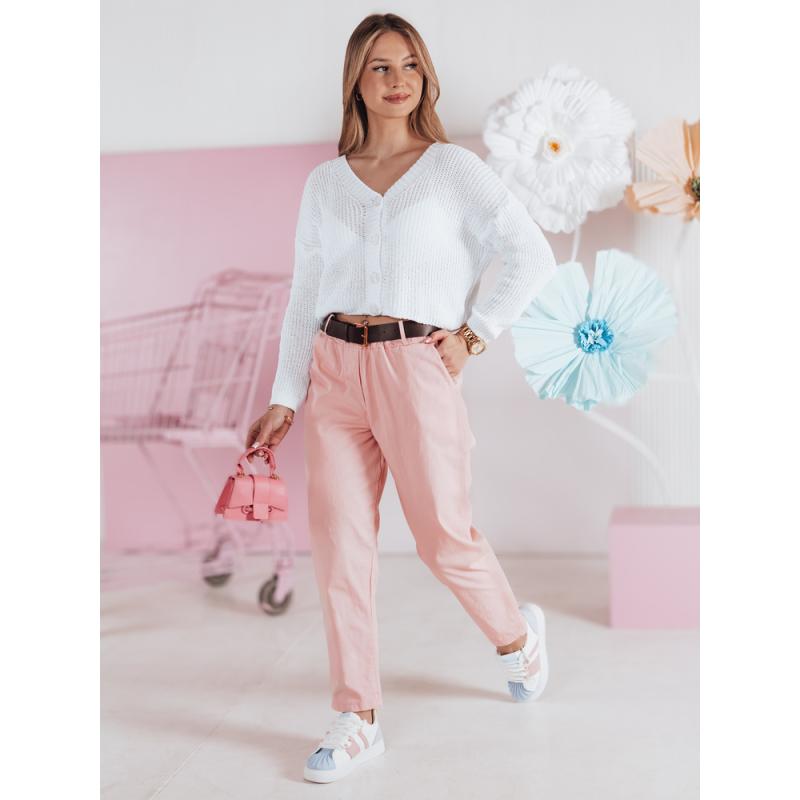 Dámské kalhoty SOFELIA s páskem, světle růžové