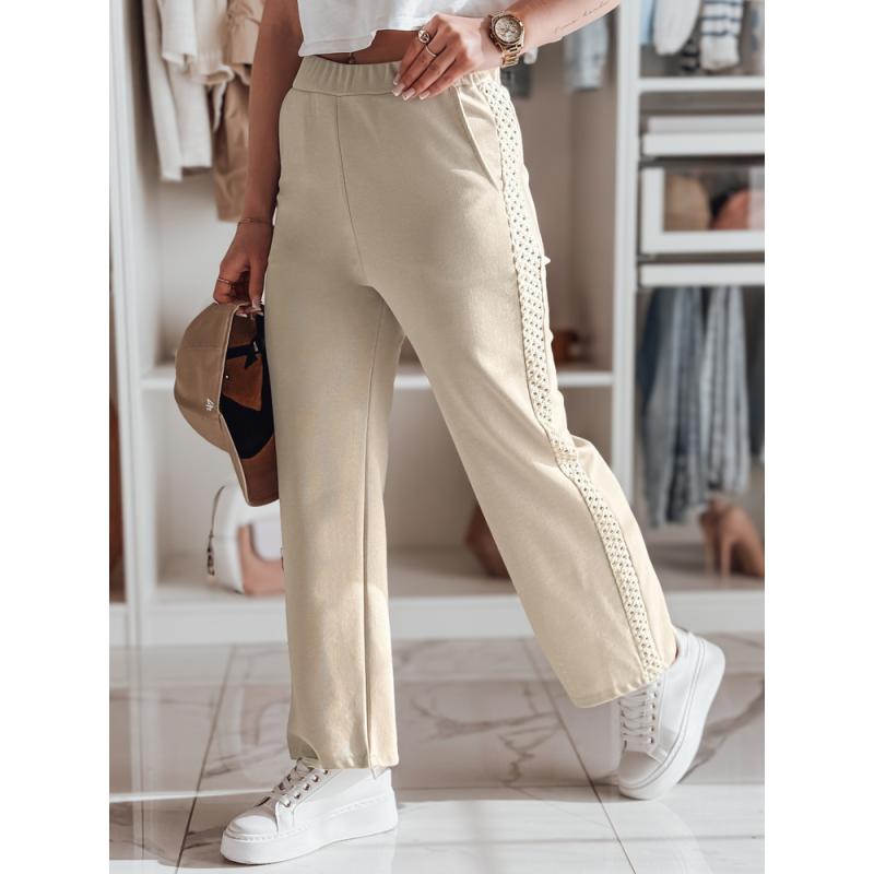 Dámské pruhované kalhoty s širokými nohavicemi LUXEEN mocha