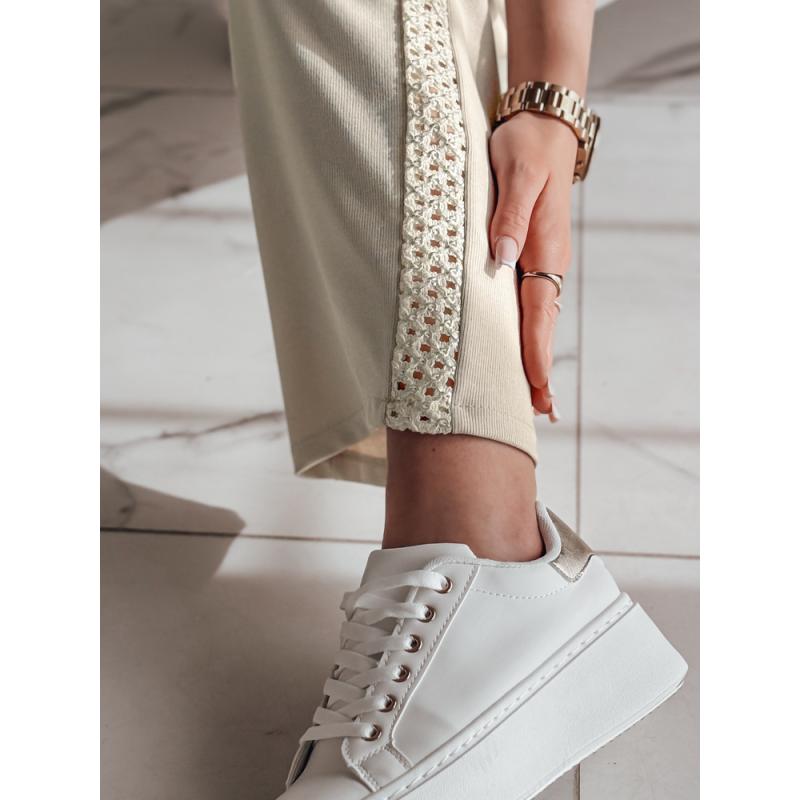 Dámské pruhované kalhoty s širokými nohavicemi LUXEEN mocha